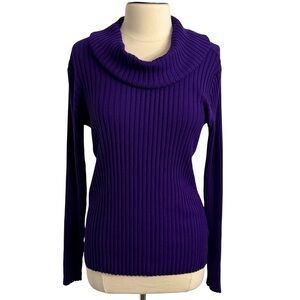 APT.9 Women's Long Sleeve Ribbed Cowl Neck Pull-Over Sweater, Purple, Size XL